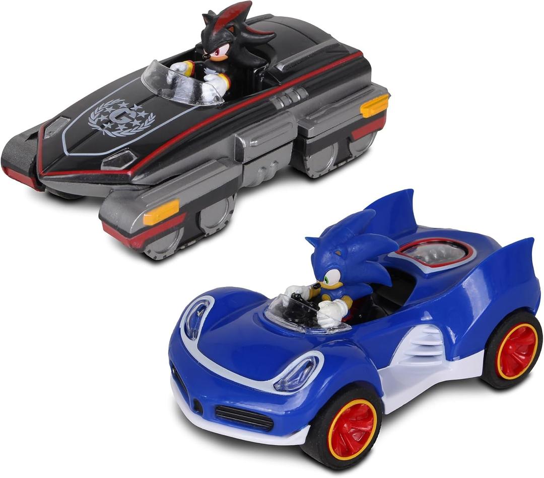 NKOK Sonic Transformed All-Stars Racing Pull Back Action: Shadow and Sonic Hedgehog, Two Vehicles, Video Game Legends, No Batteries Required, Pull Back  Release - and Watch it go