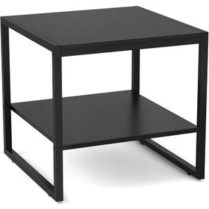 Homieasy End Table, 20 Inch Square End Table, Mini Fridge Stand with 2-Tier Storage Shelves, Industrial Wood Side Tables for Living Room, Black