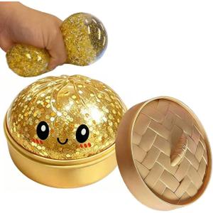 Glitter Dumpling Squishies,Stress Relief Mystery Glitter Dumpling Squishies Box Soft Squeeze Stress Balls. (Gold Glitter)