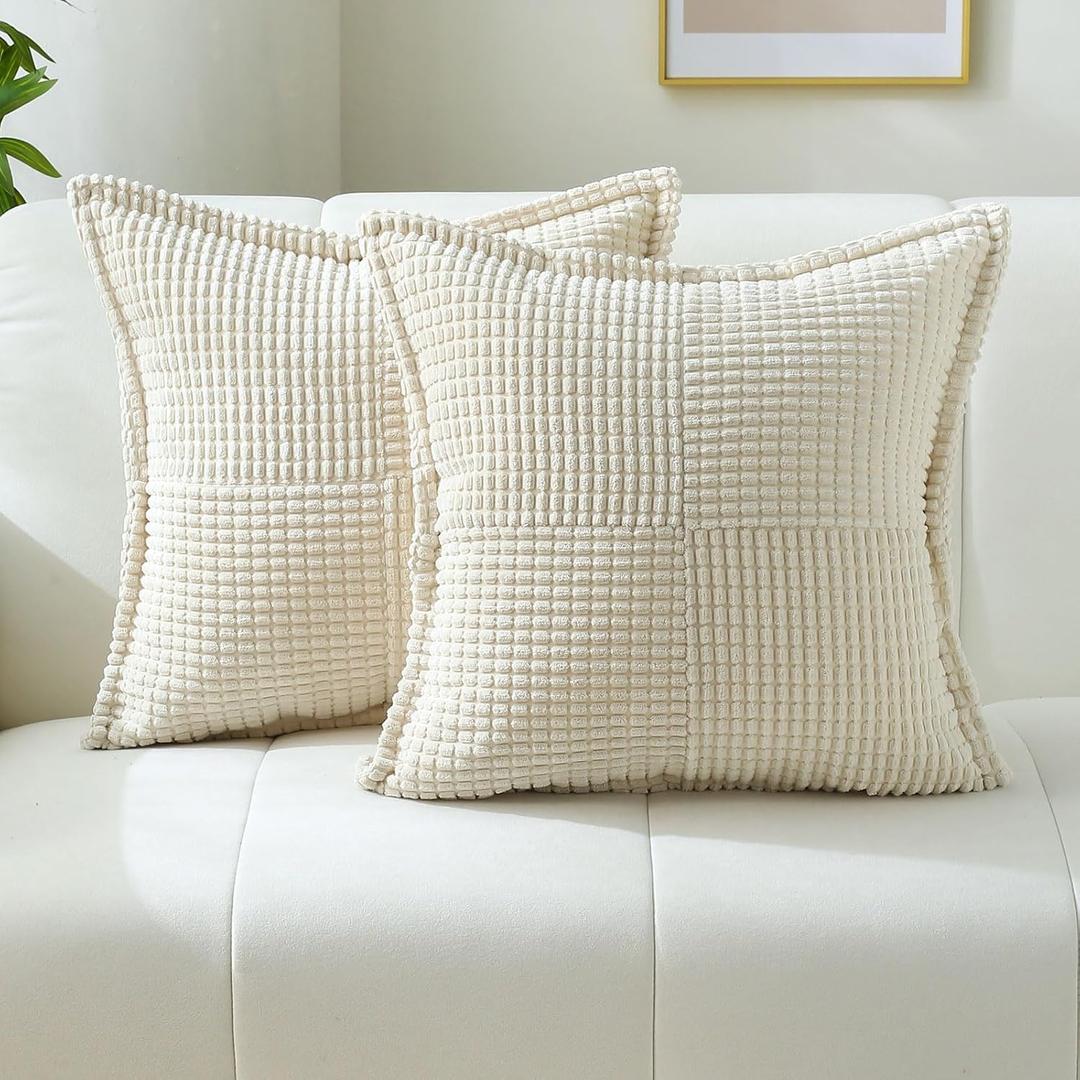 FUTEI Pack of 2 Oatmeal Decorative Throw Pillow Covers 18x18 Inch Soft Cozy Solid Boucle Textured Cushion Case,Modern Home Decor for Couch Bed Living Room