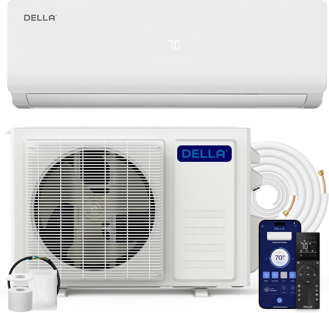 DELLA Vario Series 12000 BTU Mini Split AC, Work with Alexa and Wifi, 20.5 SEER2 Cools Up to 550 Sq.Ft, Energy Efficient, 115V Ductless Inverter System, Pre-Charged Heat Pump and 16.4ft Kits