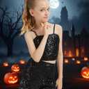 Girls Sequin Shorts Elastic Straight Leg Sparkly Glitter Party High Waist Shorts 5-14 Years (Black)