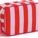 Makeup Bag Travel Cosmetic Bag Organizer Tassel Toiletry Bag Large Canvas Zipper Pouch Mahjong Tile Bag (Red& Pink)