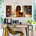 3pcs Black Girl Reading Books Canvas Wall Art Colorful Book Butterflies Wall Decor Pictures African American Girl Posters Prints For Living Room Bedroom Study Reading Room Decoration Prepare To Hang