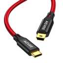 AGVEE 2 Pack 6.6ft USB-C to Mini USB Cable, Gold Plated End Tips, Braided Durable Mini-B 5-Pin to Type-C Data Charging Charger OTG Cord for Hero 3+, Canon Nikon Camera, GPS, Blue Yeti, Red