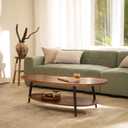 AGV LIGHTING Mango Oval Coffee Table with Storage Shelf, 47" Mid Century Modern Coffee Table for Living Room, Walnut Wood Finish MDF Top with Black Metal Legs