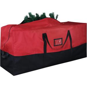 Christmas Tree Storage Bag, 600D Oxford Extra Large Moving Bags, Fits Up to 7.5 Ft Artificial Trees, Skeleton Storage, Waterproof Christmas Decorations Storage Bags with Zippers & Card Slot (RED & BLACK)