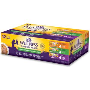 Wellness Complete Health Pate Variety Pack Adult Canned Wet Cat Food, Natural, Protein Rich, Grain Free, Chicken and Turkey Favorites, 5.5 oz, Pack of 12 Cans