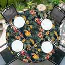 Round Fitted Tablecloth with Elastic Edge, Waterproof Stain Resistant Fabric Table Cover for 53"-60" Round Table, Indoor Outdoor Dining, Kitchen Decor, Camping, Party, Holiday, Tropical Birds