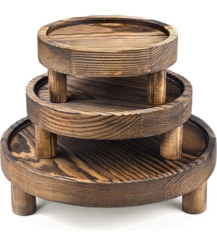 6 PCS 5/6/8 Inch Wooden Risers for Display Wood Pedestal Stand Round Mini Tray Stand Rustic Riser Tray Tiered Tray Decor for Party, Wedding, Birthday, Baby Shower,Home Décor