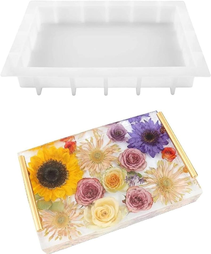 13.5" Rectangular x 2" Deep Large Tray Mold, Silicone Tray Board Table Clock Mold for Epoxy Resin, Floral Preservation Bouquet