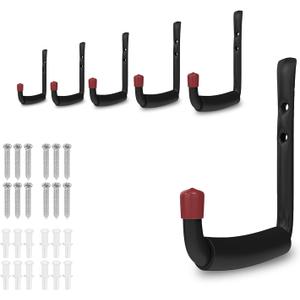 6 Pack Garage Hooks Heavy Duty with EVA Pads and Rubber End Caps, 4.64inch Steel Kayak Storage Hooks for Hanging Bikes, Ladders, Folding Chairs and Garden Tools