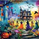 Halloween 1000 Piece Puzzle for Adults, Puzzles for Adults 1000 Pieces, Magical Night Witches Pumpkins Ghost Jigsaw Puzzle, Fun Gift for Adults & Teens, Family Party Game, 28 x 20 in