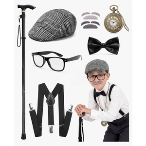 100 Days of School - Old Man Costume for Kids Hat Glasses and Grandpa Vest Set for Child