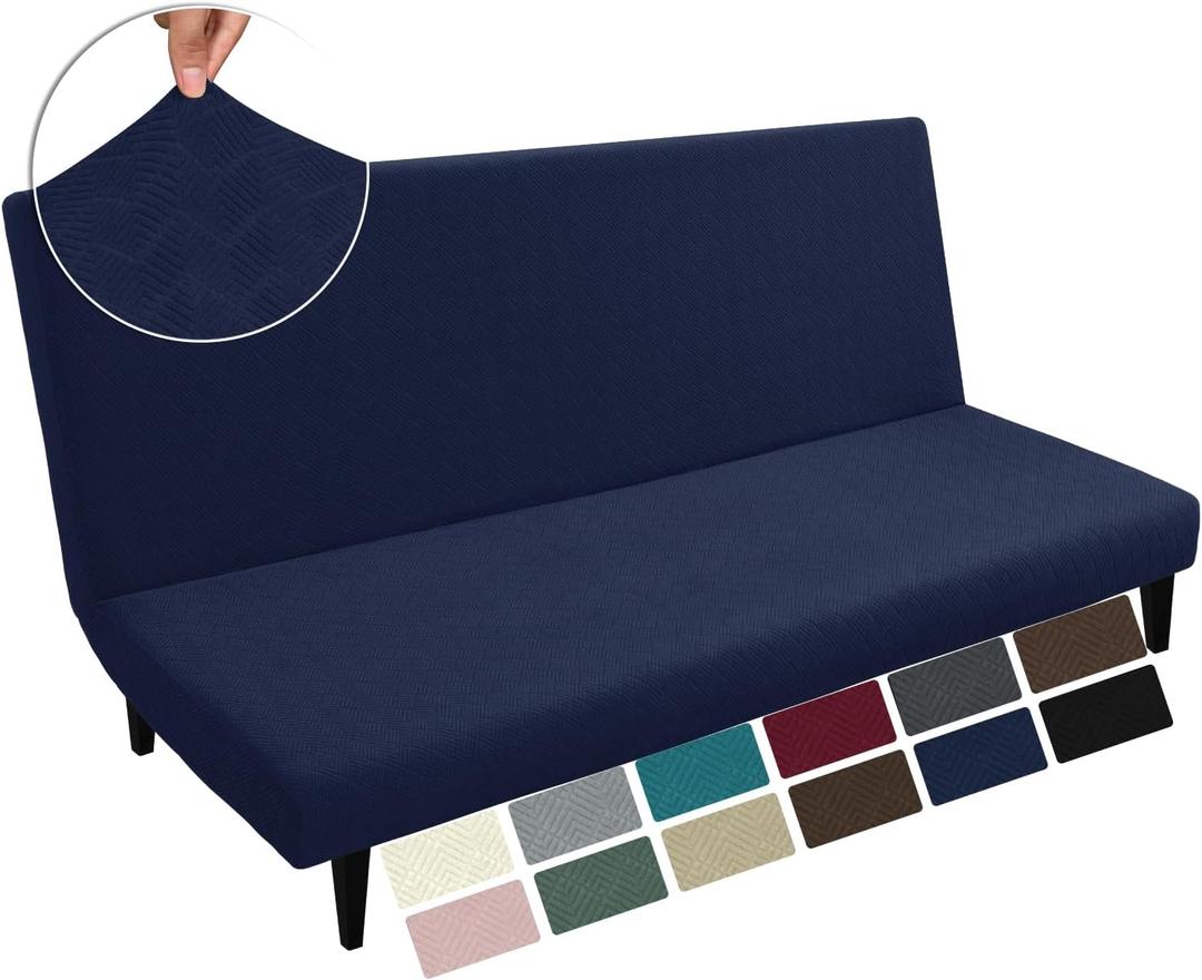 MAXIJIN Futon Cover Slipcover Full Size, 2025 Upgrade Queen Futon Mattress Cover Washable Armless Sofa Couch Covers Stretch Sofa Bed Furniture Protector with Elastic Bottom (Navy Blue)