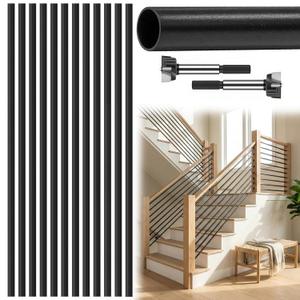 12Pack 56.4nch Aluminum Stair Railing Kits, 4.7 FT x 5/8 inch Stair Balusters Round Horizontal Baluster Indoor Railings and Banisters, Matte Black Stair Baluster for Indoor Indoor Outdoor Deck Railing