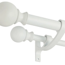 Matte White Double Curtain Rod 48 to 84 Inch - Decorative Window Rod With Round Finials, 1-Inch Front and 5/8 Inch Back
