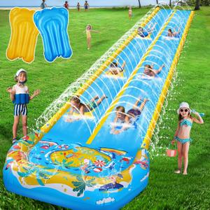 40FT Double Slip and Water Slides with 2 Bodyboards, Giant Lawn Inflatable Water Slides for Kids Adults Heavy Duty Backyard, Extra Long Water Slip Toys with Crash Pad for Summer Outdoor Party