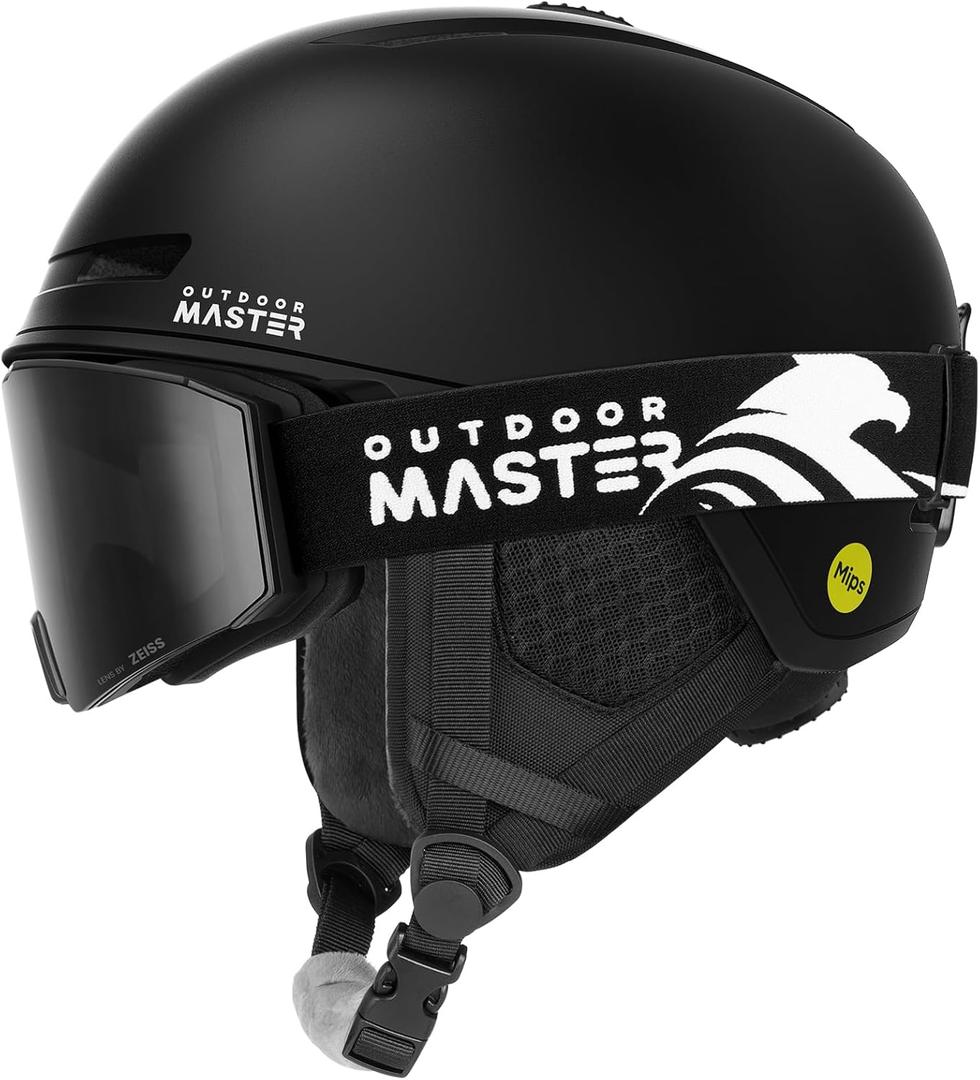 OutdoorMaster Ski Helmet Set,MIPS Ski Helmet with Lens by ZEISS Ski Goggles - MIPS Snowboard Helmet Set for Men, Women & Youth (Medium, Matte Black)