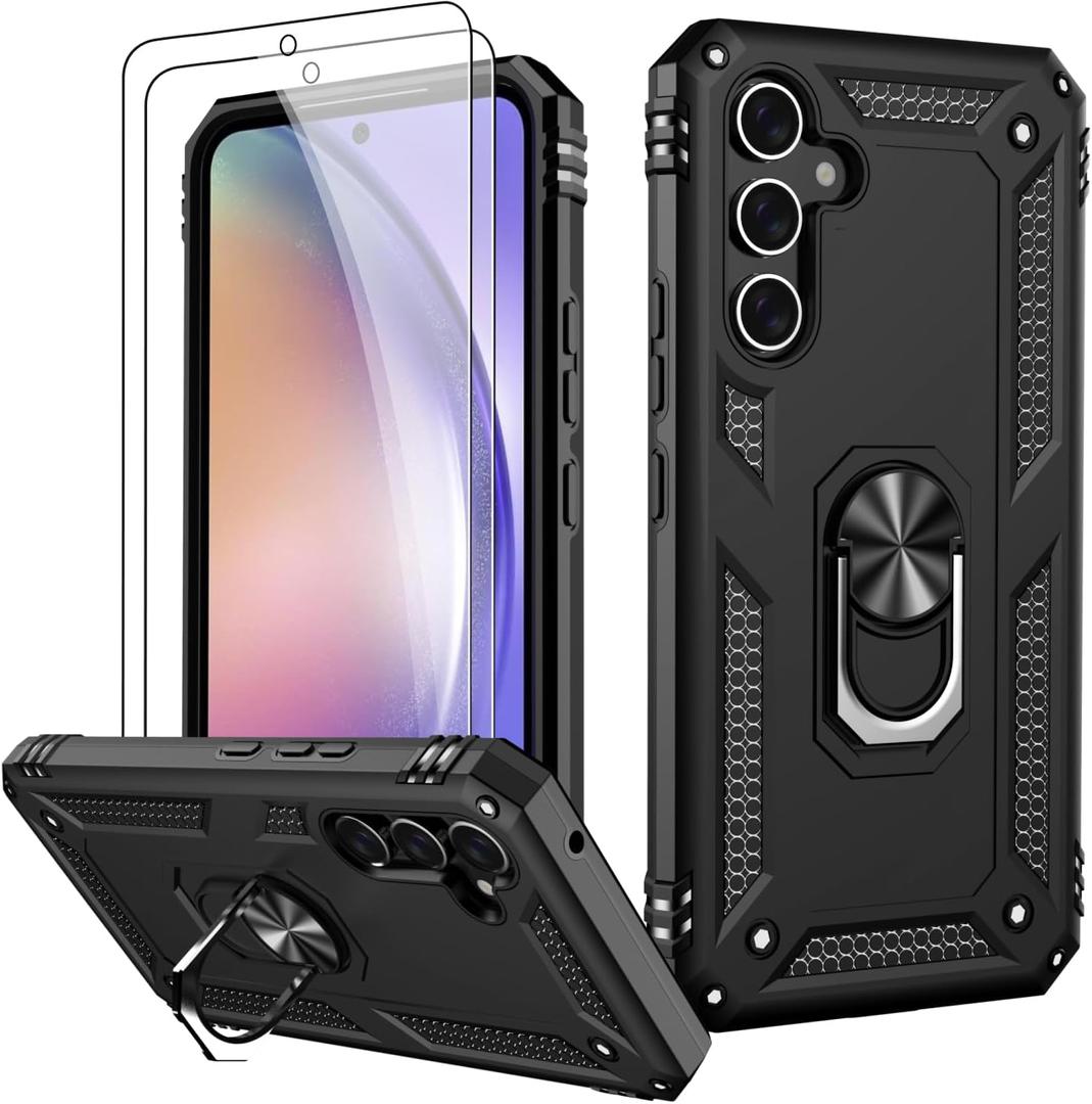 LUMARKE for Galaxy A54 Case with Screen Protector,Pass 16ft. Drop Tested Military Grade Protective Phone Cover with Magnetic Ring Kickstand Compatible with Car Mount Holder Black