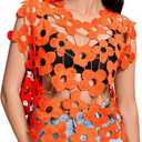 Flygo Hollow Out Floral Lace Crop Top for Women 2025 Trendy Oversized Sleeveless Crochet Vest Coverup Y2K Going Out Tops (Small, Orange)