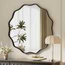 Black Scalloped Circle Mirror, 30" Wavy Edge Round Wall Mirror with Tempered Glass Textured Circular Metal Deep Frame, Hanging Leaning for Bathroom, Hallway, Entryway, Livng Room