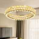 Modern Ring Chandelier, Crystal Chandeliers for Dining Room Round Ceiling Light Fixture for Living Room Bedroom Lighting LED Dimmable with Remote Ring Lights, 24inch Gold Light