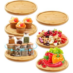 Mumufy 6 Pcs Lazy Susan Turntable Organizer Round Lazy Susan Turntable Tray for Kitchen Counter Pantry Table Organization Cabinet Bathroom(Bamboo,10 Inch)