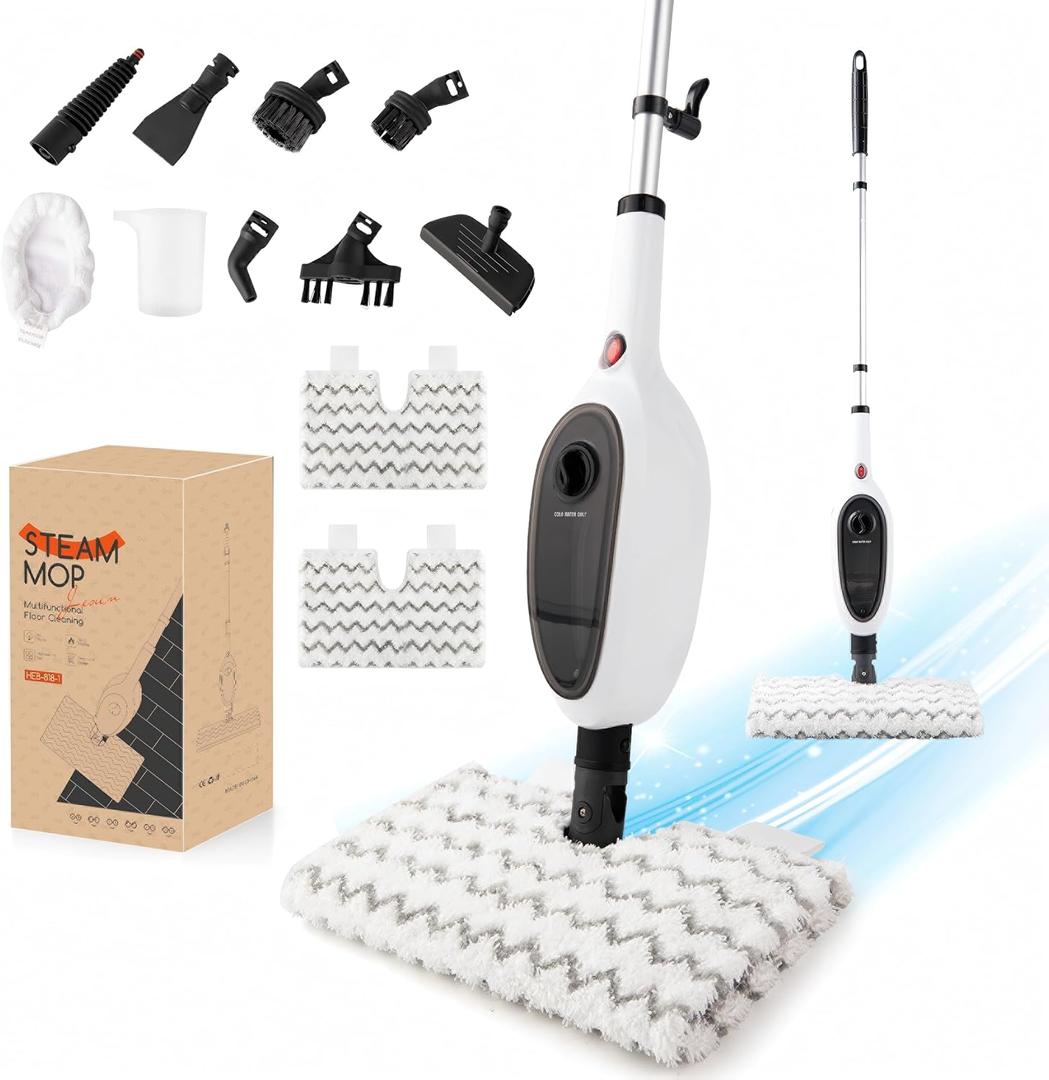 REECOO Steam Mops for Floor Cleaning, Unique Double-Sided Flip Design, 15 Seconds Fast Heating10-in-1 Steam Cleaner for Kitchen, Living Room Wood Floor Tile Cleaning