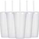 Suertestarry Tumbler with Straw and Lid,Water Bottle Iced Coffee Travel Mug Cup,Reusable Plastic Cups,Perfect for Parties,Birthdays,24oz-5 Pack (White, 5pack)