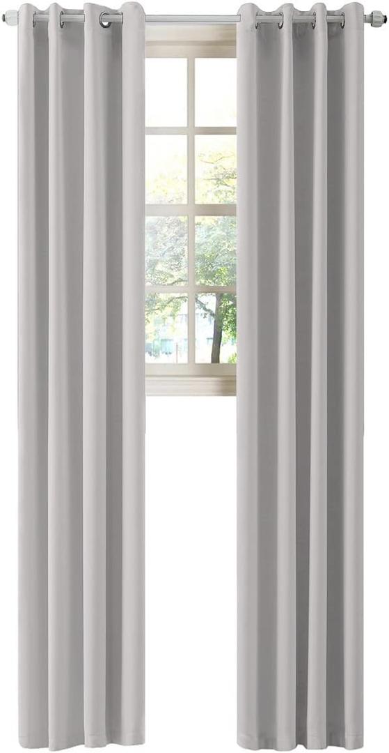 LA PALMA Thermal Insulated Blackout Darkening Grommet Living Room Curtains Window Drapes for Bedroom Pack of 2 Panels (Light Gray)