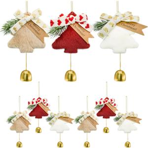 MrMrKura Gold Jingle Bells Christmas Tree Decorations Indoor Outdoor, Plush Pendant Hanging Christmas Ornaments Set of 9, Gifts for Home Decor Holiday Party (9)