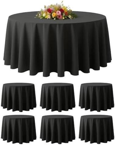 BESTVIP Pack of 6 Round Polyester Tablecloths 90 Inch - Fabric Washable Decorative Table Cover for Halloween, Parties, Weddings, Events (Black)