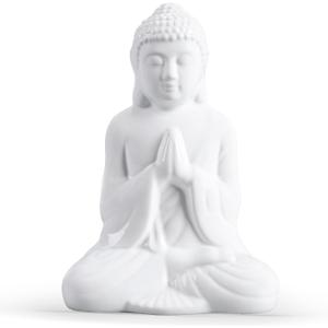 Ceramic Praying Buddha Figurine, Serene Medium Statue 11 Inches TallWhite