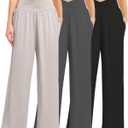 3 Pack Women's Wide Leg Pants Crossover with Pockets High Waist Loose Sweatpants Casual Lounge Yoga Workout Palazzo (X-Large, Black/Grey/Light Gray)
