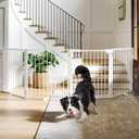 Snagle Paw Extra Wide Dog Gate,Free Standing Dog Fence with Door, Up to 104 Inch Wide Pet Gate with Support Feet for Stairs, Hallways, Doorways, Yard (White, 4 Panels)