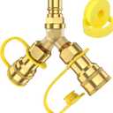1/2 inch Natural Gas Y Splitter, 2-Way Natural Gas Quick Connect Fittings with Shut Off Valve, Conversion Kit for Gas Line, 1/2" Propane Hose, Pizza, Oven, Grill, Generator, Heater