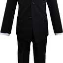 Luca Gabriel Toddler Boys 5 Piece Classic Fit Formal Suit Bowtie Set, Black, 14