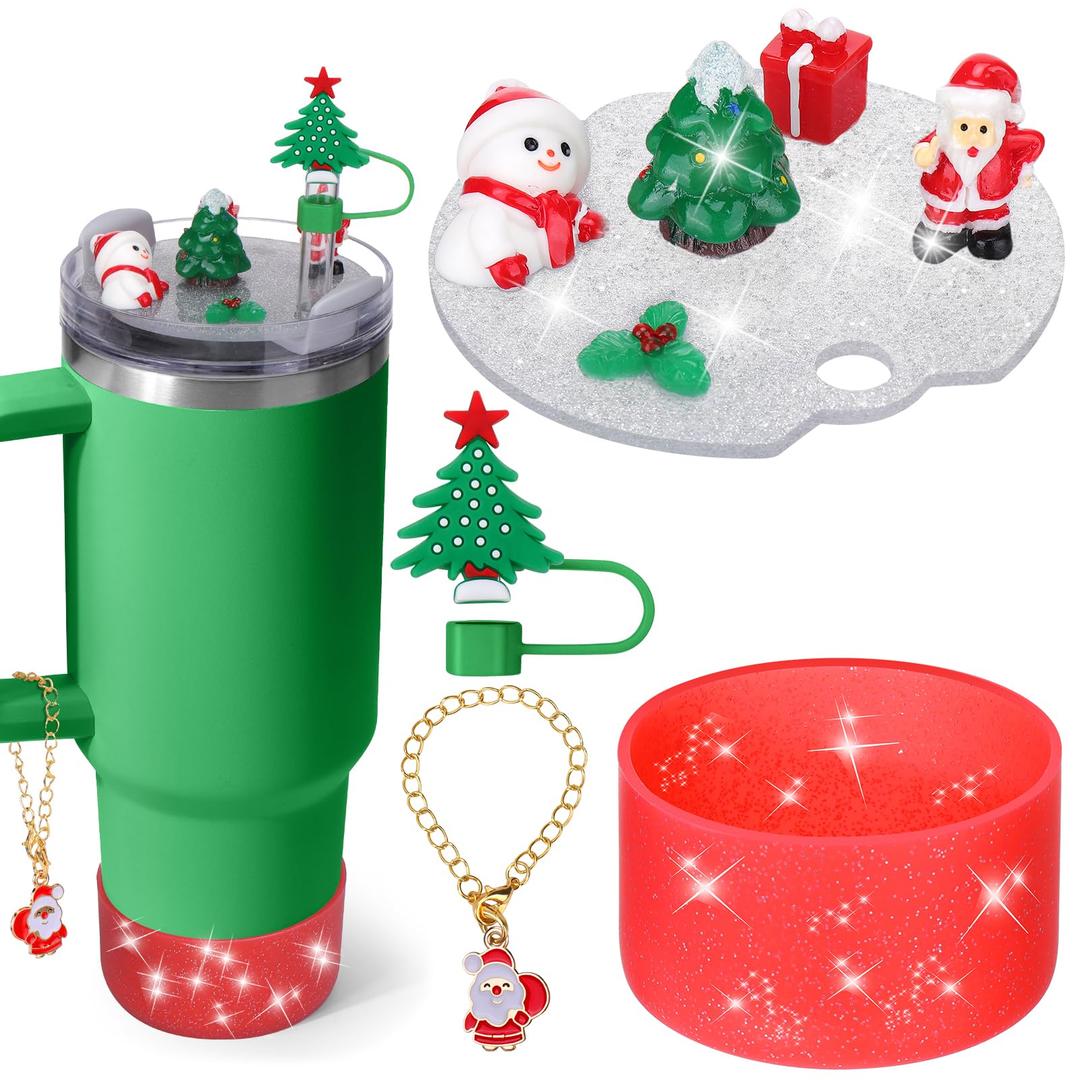 Mity rain Cup Accessories for Stanley Cup 30oz 40oz | Including Boot, Silicone Straw Topper Cover Cap, Lid Charms for H2.0 Tumbler Accesorios (Christmas 40oz),Pack Of 3