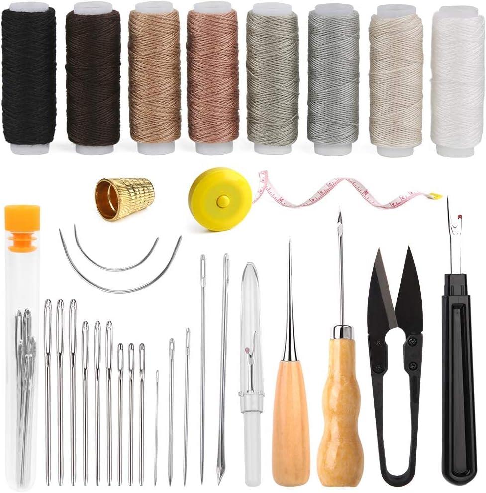 BAGERLA Upholstery Repair Sewing Kit Heavy Duty Sewing Kit with Awl Tools, Seam Ripper, Hand Stitching Needles, Upholstery Thread, Leather Craft Tool Kit for Shoes Sofa Tent Carpet Leather Craft DIY (8 colors)