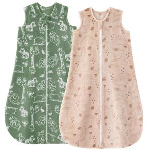 Yoofoss Fleece Baby Sleep Sack 0-6 Months, 2 Pack 1.5 Tog Baby Wearable Blanket with 2-Way Zipper, Toddler Sleeping Sack, Soft Warm Lightweight(Small) (1.5-tog-apricot Dinosaur & Green Giraffe)
