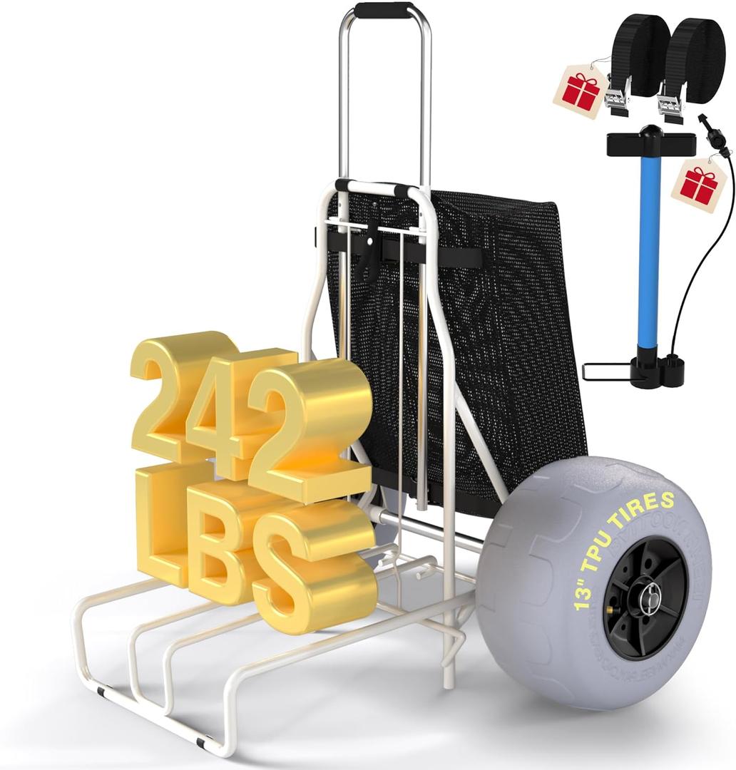 PYY Beach Cart with Big Balloon Wheels for Sand, Foldable Wagon Dolly Buggy Trolley with 242 Lbs Loading Capacity, 13" Large Rolling Tires, Collapsible Storage Bag for Outdoor Camping Shopping Fishing (Gray)