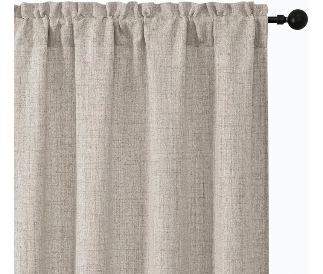 Aiyufeng Faux Linen Texture Curtains for Living Room 63 Inch Length 2 Panels, Airy Soft Farmhouse Country Natural Drapes, Light Filtering Window Curtains for Bedroom Kitchen，42x63 Inch, 2PCS