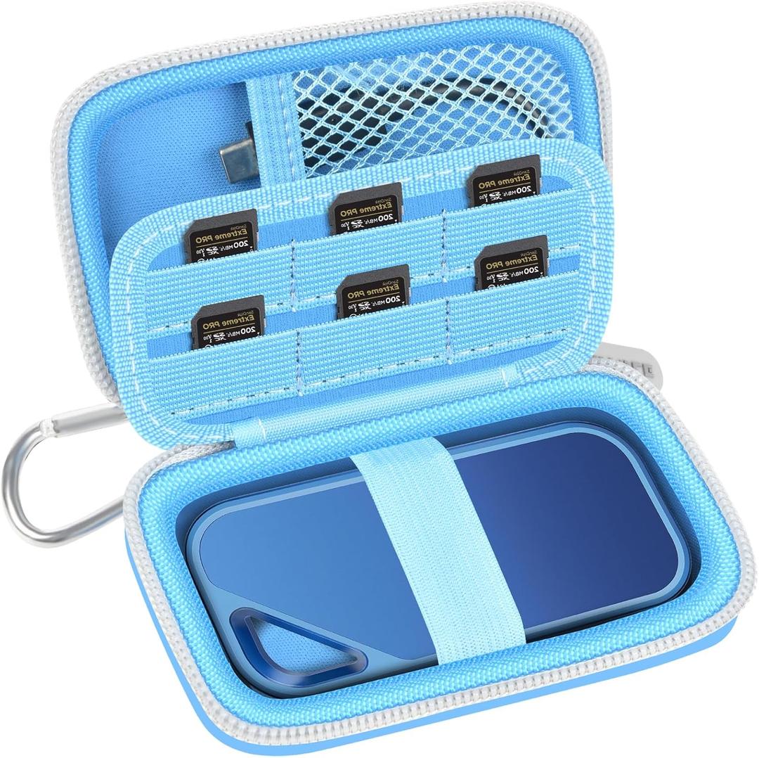 Case Compatible with SanDisk 1TB 2TB 4TB 500GB 8TB for SanDisk Extreme PRO Portable SSD External Hard Drive, Memory Card SD SDXC SDHC Card Storage Holder Organizer (Box Only)(Lightblue)
