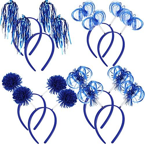 Censen 8 Pcs Pom Pom Headbands Party Headbands Tinsel Wrapped Ponytails Head Bopper for Birthday Festival(Blue)