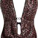 Verdusa Women's Cheetah Print Sequin Top Y2K Tie Back Corset Halter Going Out Crop Tops