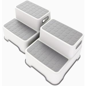 Toddler Step Stool for Bathroom Sink, 2 Pack Step Stool for Kids, Plastic Potty Training Toilet Stepping Stools, Child and Baby Lightweight&No-Slip Two Step Stools for Kitchen - Gray