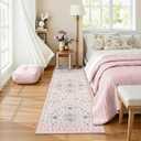 LIVEBOX Pink Floral Runner Rug 2x6 for Hallway, Washable Non Slip Soft Runner for Bedroom, Boho Accent Rug for Kitchen, Bathroom, Laundry Room