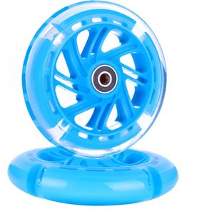 AOWESM 120mm Light Up Scooter Wheels 120 mm PU LED Flash Flashing 3-Wheel Kick Scooters Front Replacement Wheels for Kids Toddles Boys and Girls (2-Pack) (Blue)