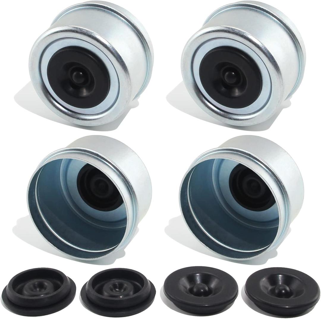 4pcs 2.44'' Trailer Hub Dust Caps, Trailer Spindle Axle Bearing Dust Cap Cup Grease Cover Caps & Extra Rubber Plugs for 5200 to 6000 lbs Boat Trailer Dexter EZ Lube Trailer Camper RV Axles